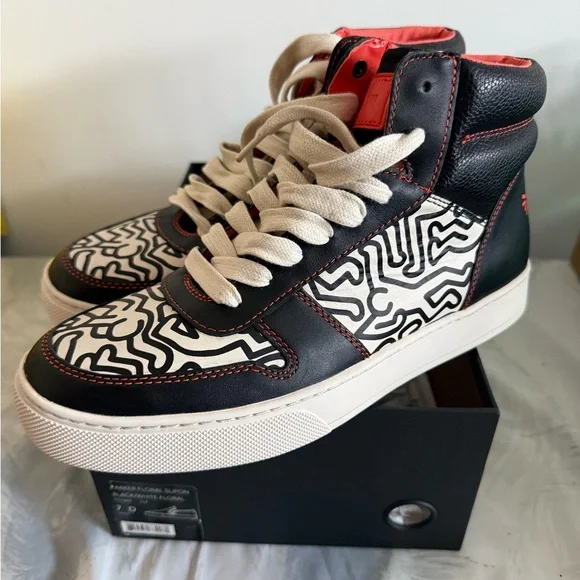 Coach High-Top Men's Sneakers in Black, White & Red - Picture 2 of 3